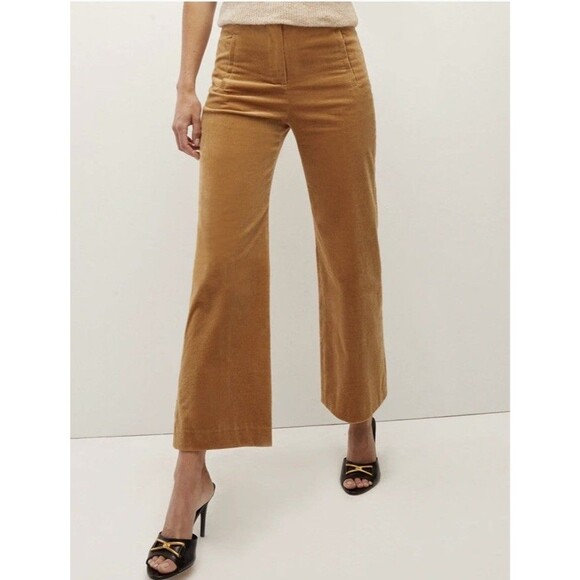 Veronica Beard Womens 4 Diva Khaki Corduroy Pant High Rise Wide Leg Crop Pant - Picture 1 of 7